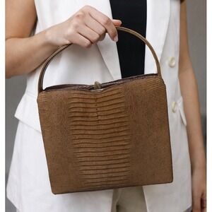 Sydney Brown Alligator Crocodile Vintage 60s Top Handle Purse Kisslock Handbag